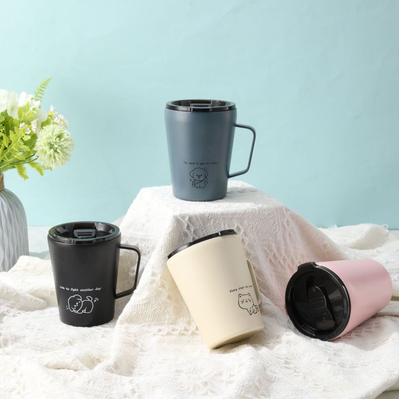 Custom Cartoon Double Wall Vacuum Insulated Stainless Steel Tumbler for Coffee Milk Tea Water with Handle for Home Office Use