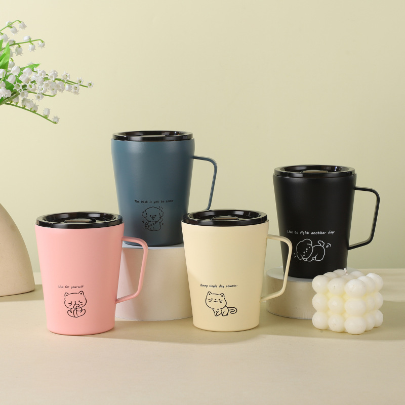 Custom Cartoon Double Wall Vacuum Insulated Stainless Steel Tumbler for Coffee Milk Tea Water with Handle for Home Office Use Custom Cartoon Double Wall Vacuum Insulated Stainless Steel Tumbler for Coffee Milk Tea Water with Handle for Home Office Use