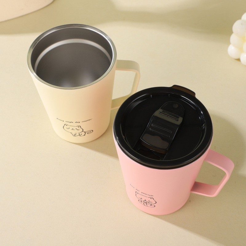 Custom Cartoon Double Wall Vacuum Insulated Stainless Steel Tumbler for Coffee Milk Tea Water with Handle for Home Office Use