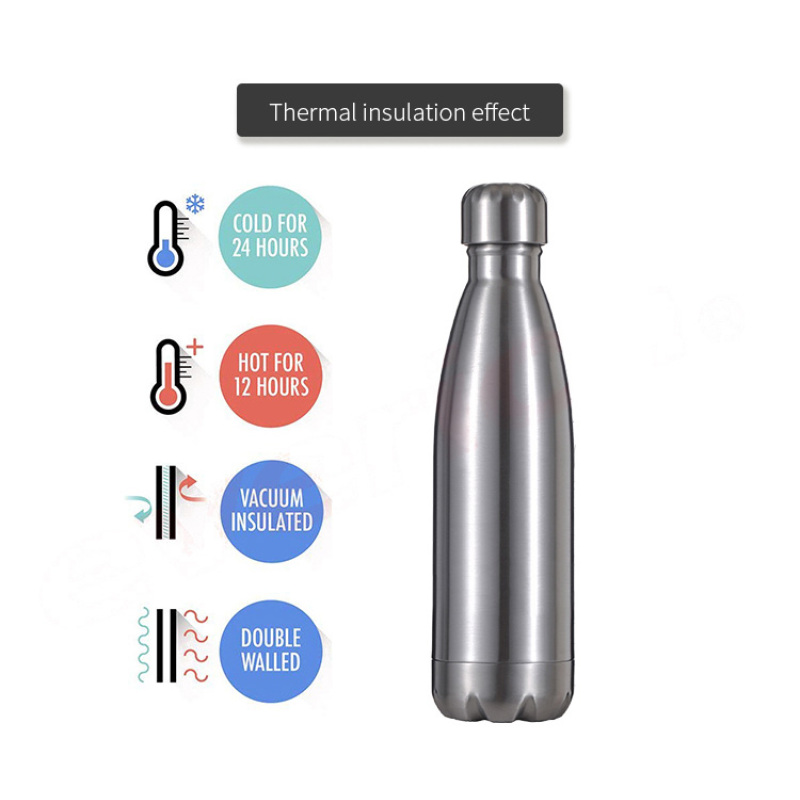 Wholesale Customized Logo 500ml Stainless Steel Water Bottles Cola Shaped Double Walled Insulated 750ml Sport Flask
