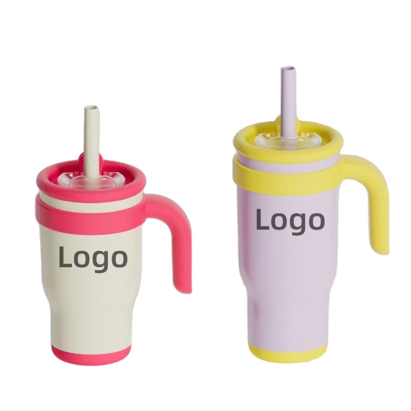 New Custom Children Water Bottle Cup With Handle 304 Stainless Steel Insulated Cup 14oz Sippy Cup Tumbler With Straw for Kids