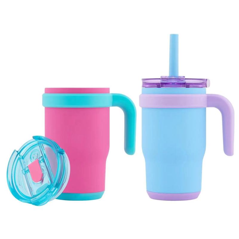 New Custom Children Water Bottle Cup With Handle 304 Stainless Steel Insulated Cup 14oz Sippy Cup Tumbler With Straw for Kids