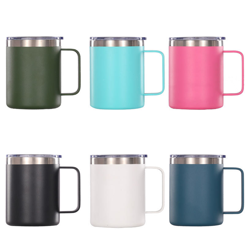 12oz Stainless Steel Insulated Coffee Mug With Powder Coated Sublimation Thermal Cup Handgrip Custom Logo Gift for Wine Water