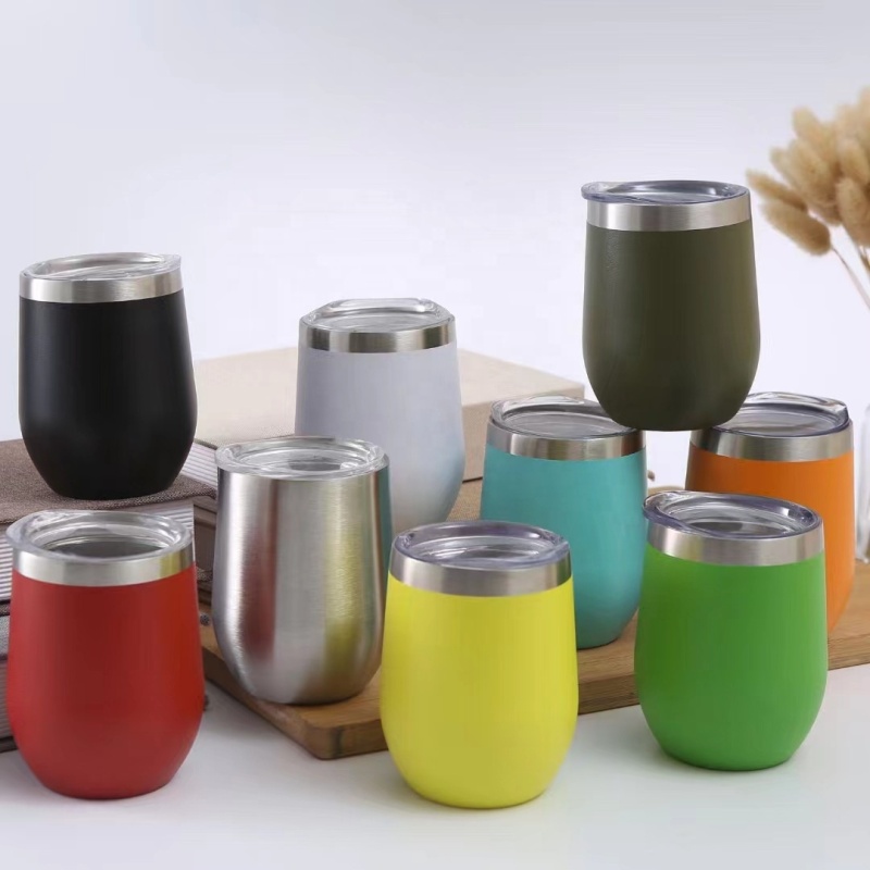 12oz Custom Stainless Steel Tumbler Double-Wall Vacuum Insulated Travel Cup with Lid Egg Shaped Stemless Wine Tumbler Coffee Mug