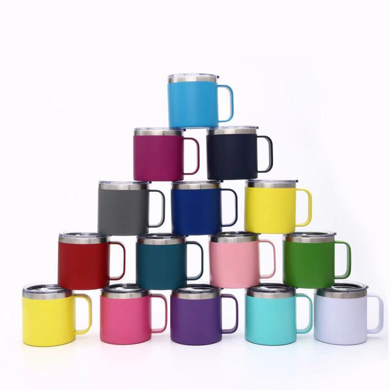 12oz 14oz in Bulk Custom Insulated Double Wall Stainless Steel Ice Travel Coffee Cup with Handle Lid and Straw