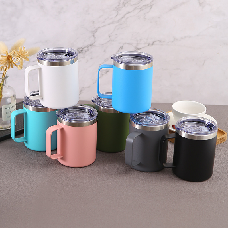 12oz 14oz in Bulk Custom Insulated Double Wall Stainless Steel Ice Travel Coffee Cup with Handle Lid and Straw