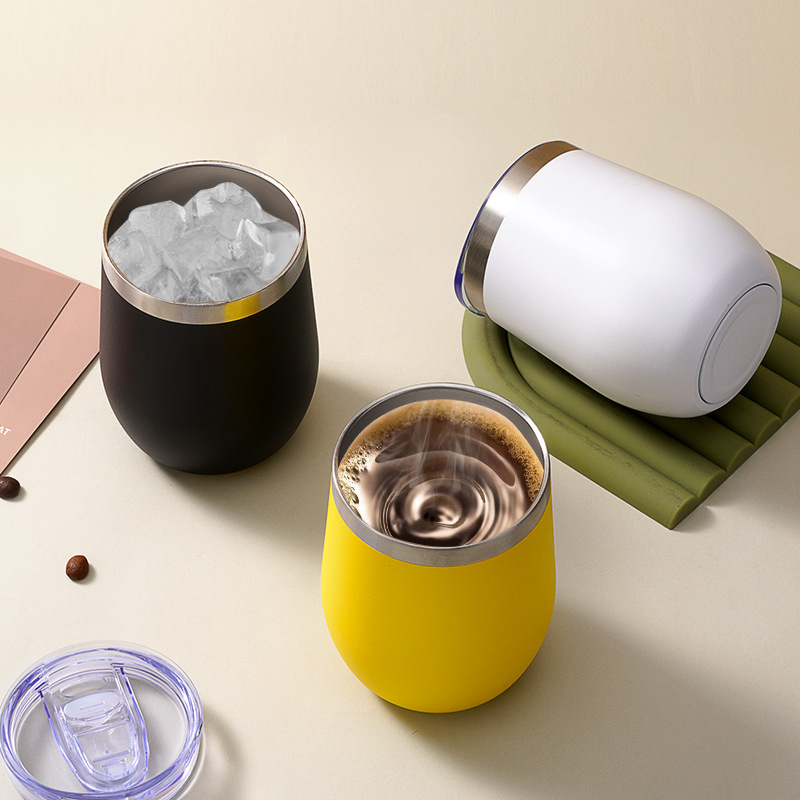 Wine Tumblers Wholesale Bulk Classic Insulated Travel Mugs 12oz Egg Shaped Thermal Cups With Straw Iced Wine Beer for Party