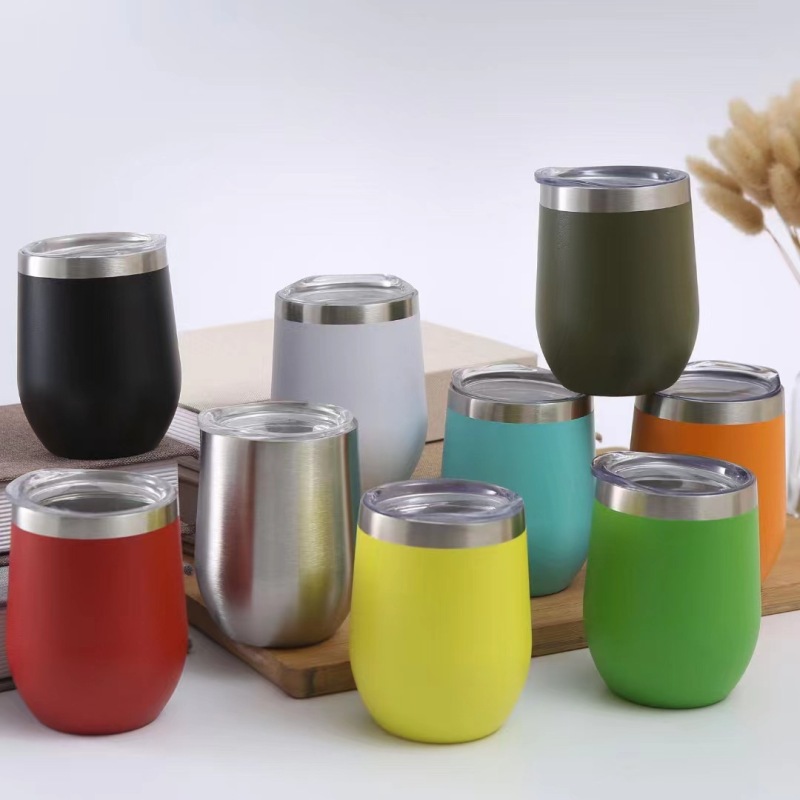 Wine Tumblers Wholesale Bulk Classic Insulated Travel Mugs 12oz Egg Shaped Thermal Cups With Straw Iced Wine Beer for Party