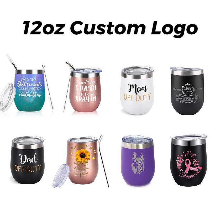 Wine Tumblers Wholesale Bulk Classic Insulated Travel Mugs 12oz Egg Shaped Thermal Cups With Straw Iced Wine Beer for Party