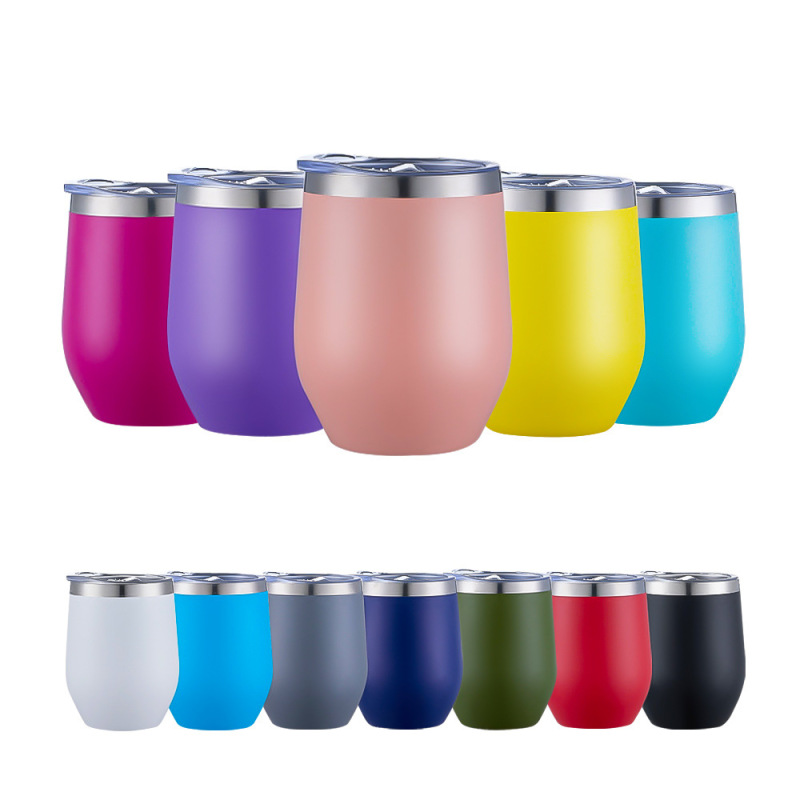 Wine Tumblers Wholesale Bulk Classic Insulated Travel Mugs 12oz Egg Shaped Thermal Cups With Straw Iced Wine Beer for Party