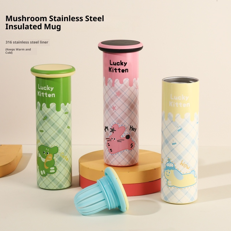 Kids Stainless Steel Water Bottle 320ml 316 Insulated Cute Cartoon Design With Straw Leak Proof Lightweight for School Outdoor