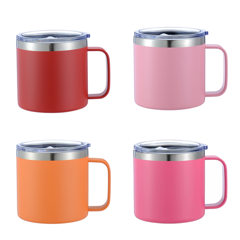 Custom Hot and Cold 12oz 14oz Personalized Engraved logo Vacuum Tumbler Insulated Beer Travel Coffee Mug with Handle Lids
