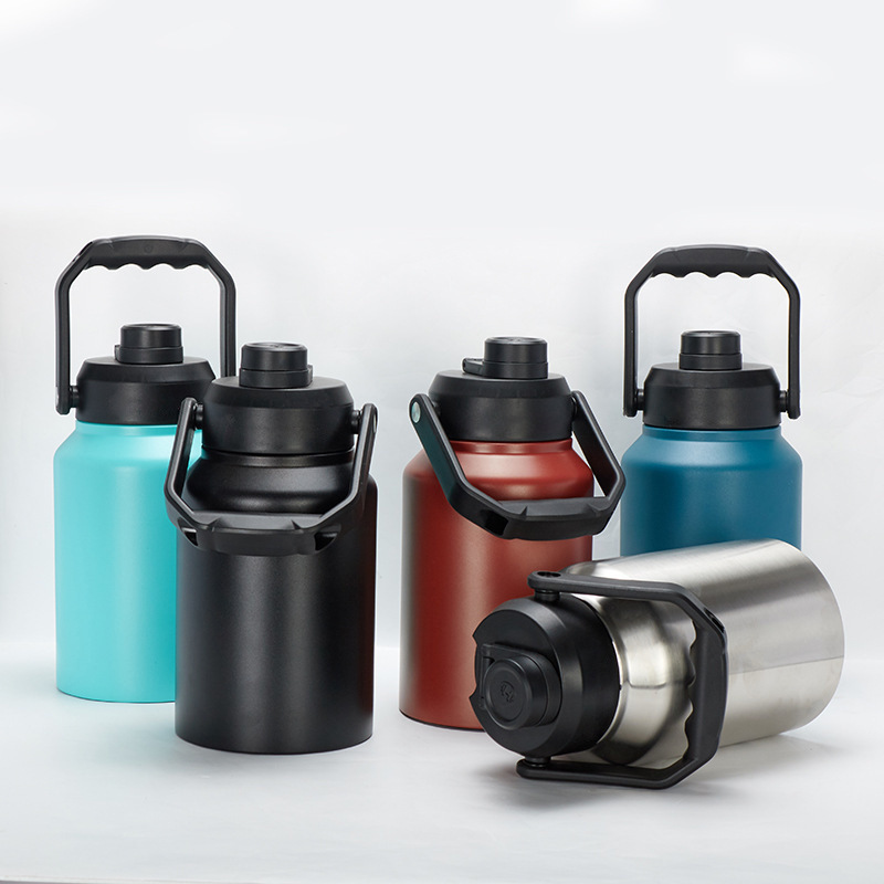 128oz Metal Stainless Steel Water Bottle Large Capacity Personalized Black Travel With Handle One Gallon Water Jug Pitcher