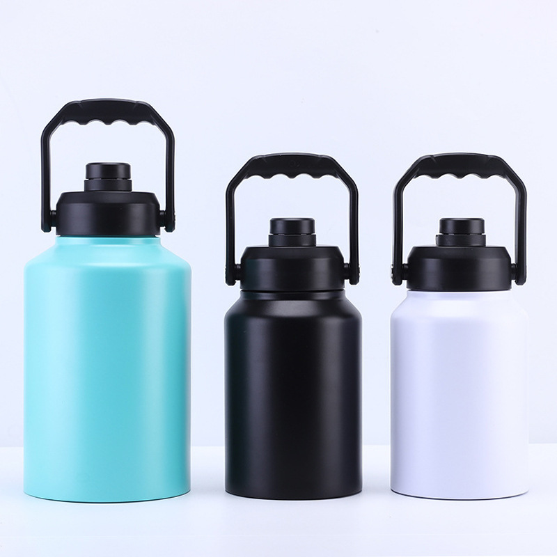 128oz Metal Stainless Steel Water Bottle Large Capacity Personalized Black Travel With Handle One Gallon Water Jug Pitcher