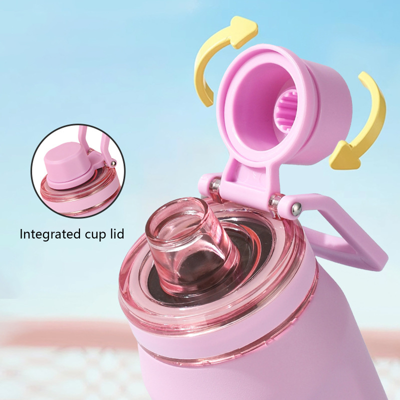 Custom logo Simple Straight Portable Vacuum Water Bottle Large Capacity Double Wall Stainless Steel Thermos Bottle with Handle