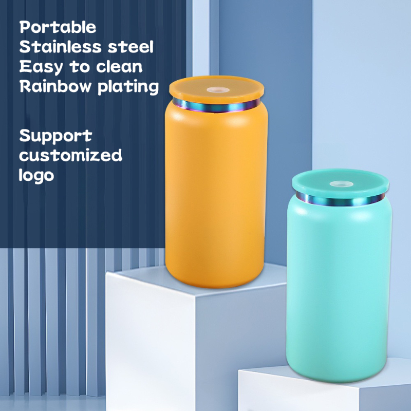 16oz Stainless Steel Tumbler Cups Gold Plated Can Cups Pudding Colored Tumbler Powder Coated Laser Engraving  Rainbow Plated Mug