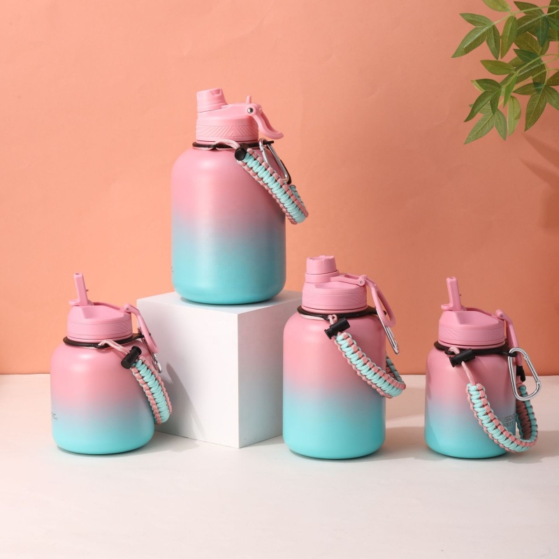 New Gradient Pink 304 Stainless Steel Large Cup Outdoor Gym Gallon Water Jug Outdoor Sport Water Kettle with a Carrying Rope