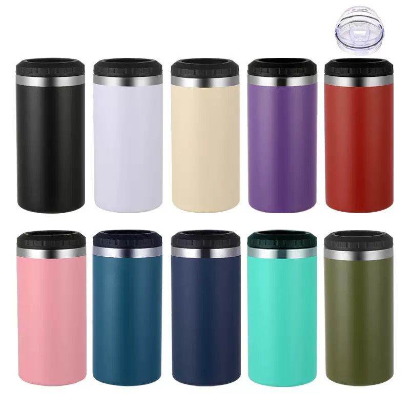 16oz Beer Double Wall Vacuum Insulated 4 in 1 Can Cooler Sublimation 12 oz Stainless Steel Silm Coffee Cooler Tumbler Cup