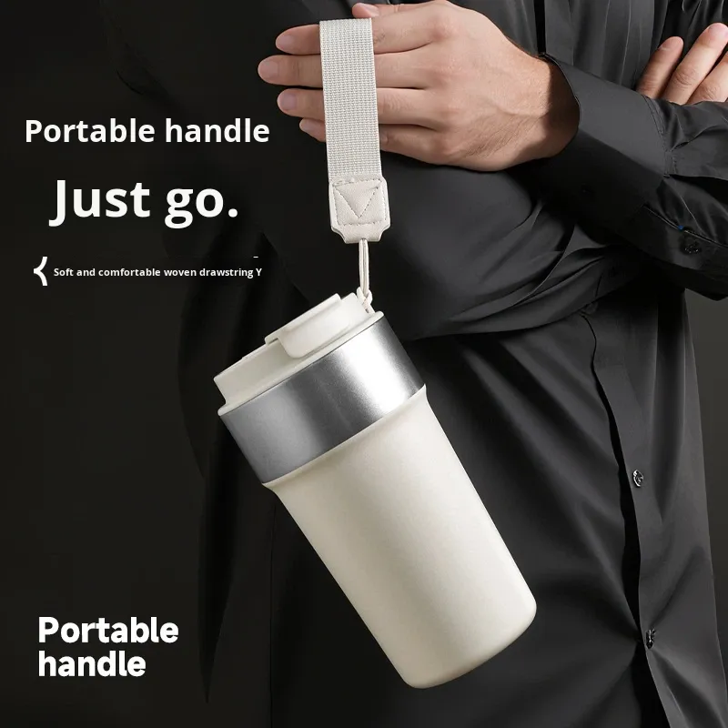 High-Value 304 Stainless Steel Vacuum Coffee Cup Handle Portable Insulated Cup Outdoor Car Travel Straw 6-12 Hours Thermal