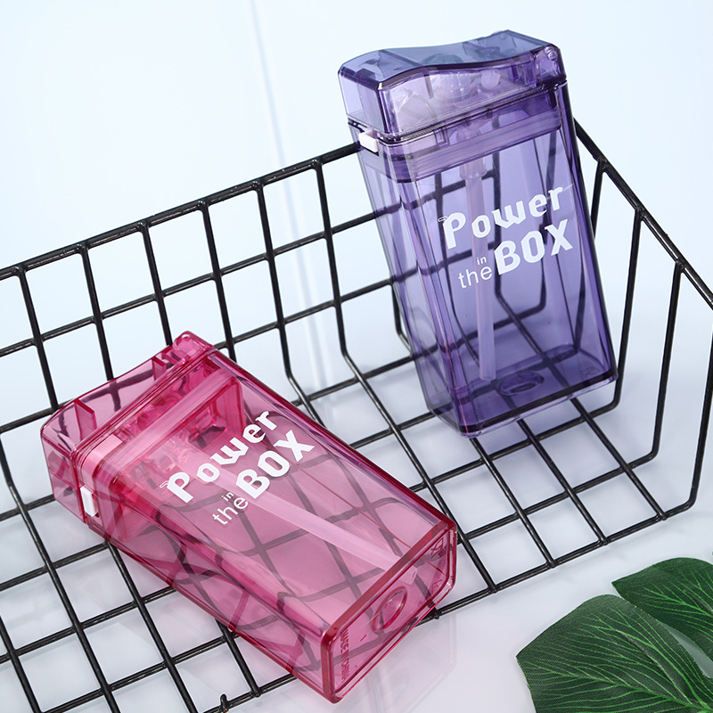 Colorful BPA FREE Acrylic Plastic Clear Square Water Bottles  Simple Drawing Children School Sports Juice Bottle