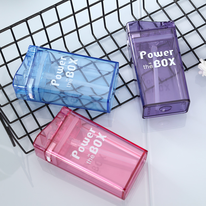 Colorful BPA FREE Acrylic Plastic Clear Square Water Bottles  Simple Drawing Children School Sports Juice Bottle