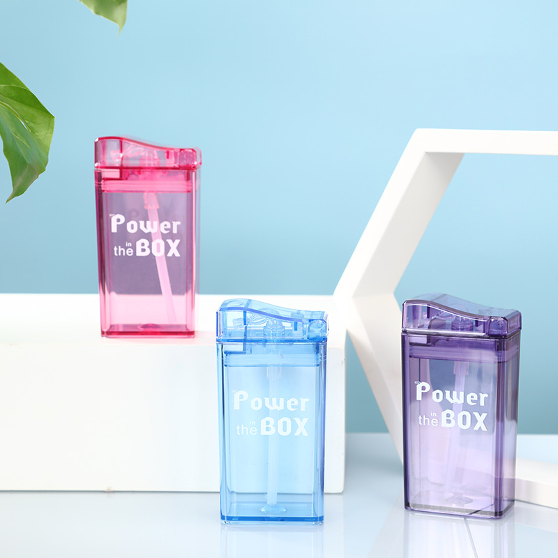 Colorful BPA FREE Acrylic Plastic Clear Square Water Bottles  Simple Drawing Children School Sports Juice Bottle