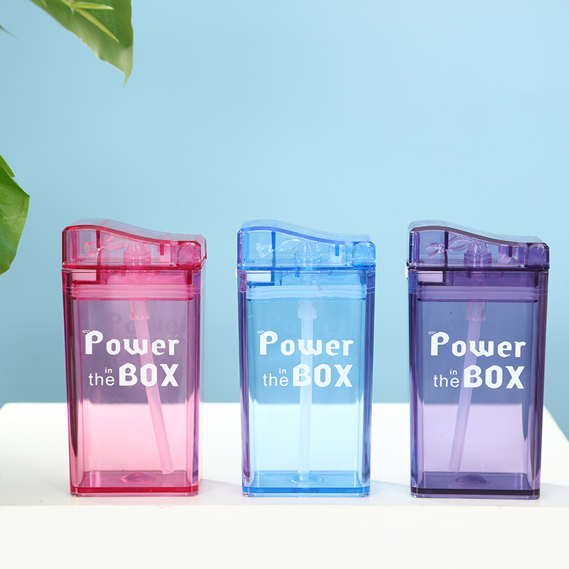 Colorful BPA FREE Acrylic Plastic Clear Square Water Bottles  Simple Drawing Children School Sports Juice Bottle