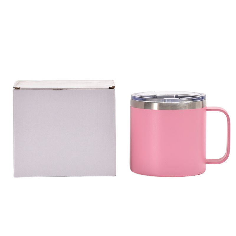 Wholesale BPA-free 14oz Double Wall Stainless Steel Travel Coffee Mugs Unique Powder Coated Regular Tumbler with Handle&lid