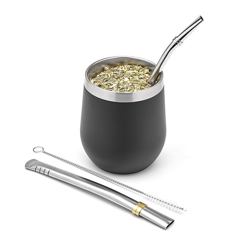 8 oz Factory Supply Stainless Steel Tea Mug Custom Logo Yerba Mate Cup Bombilla Set Argentina Tumbler with Straw Spoon Accessory