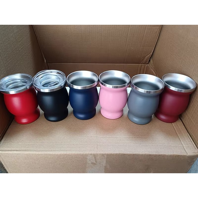 8 oz Factory Supply Stainless Steel Tea Mug Custom Logo Yerba Mate Cup Bombilla Set Argentina Tumbler with Straw Spoon Accessory