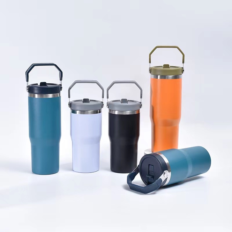 Wholesale Price Stainless Steel Flip Straw 30oz Tumbler With Handle Matte Colored Blank Sublimation Insulated Vacuum Tumbler Mug