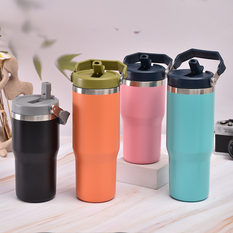 Wholesale Price Stainless Steel Flip Straw 30oz Tumbler With Handle Matte Colored Blank Sublimation Insulated Vacuum Tumbler Mug