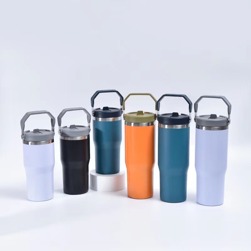 Wholesale Price Stainless Steel Flip Straw 30oz Tumbler With Handle Matte Colored Blank Sublimation Insulated Vacuum Tumbler Mug