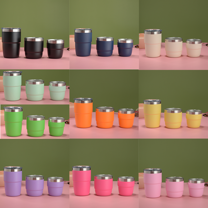 Cute Mini 8oz Double Wall Insulated Stainless Steel Tumbler Coffee Milk Mug Cup with Magnetic Lids for Hot & Cold Storage