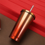 16oz Sport Metal Termos Double Wall Vacuum Water Bottle Drink Coffee Cup Outdoors Driving Travel Tumbler Mug with Straw
