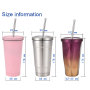 16oz Sport Metal Termos Double Wall Vacuum Water Bottle Drink Coffee Cup Outdoors Driving Travel Tumbler Mug with Straw