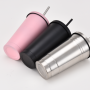 16oz Sport Metal Termos Double Wall Vacuum Water Bottle Drink Coffee Cup Outdoors Driving Travel Tumbler Mug with Straw