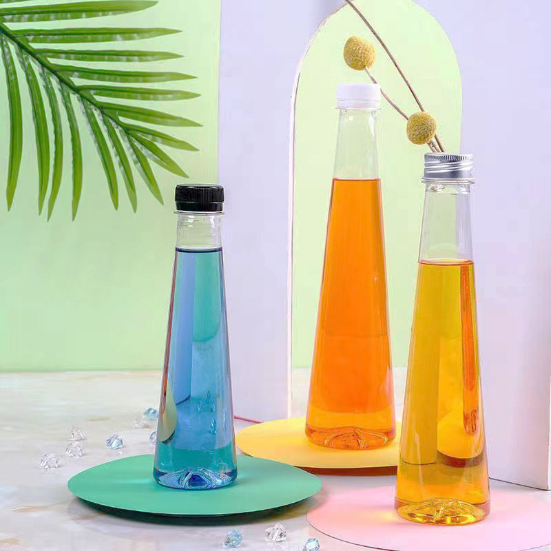140ml 200ml Cone Shape PET Plastic Juice Bottle for Milk Tea Liquor Wine Beverage Packing