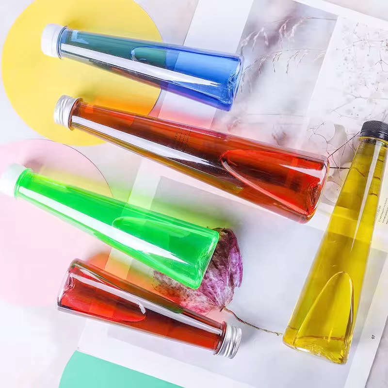 140ml 200ml Cone Shape PET Plastic Juice Bottle for Milk Tea Liquor Wine Beverage Packing