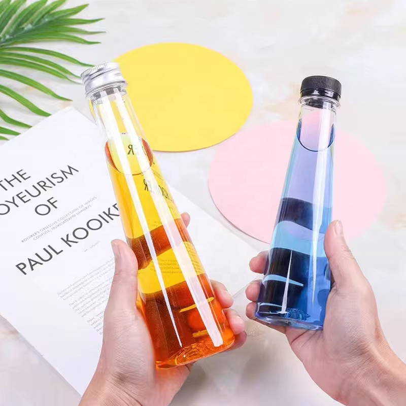 140ml 200ml Cone Shape PET Plastic Juice Bottle for Milk Tea Liquor Wine Beverage Packing