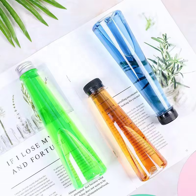 140ml 200ml Cone Shape PET Plastic Juice Bottle for Milk Tea Liquor Wine Beverage Packing