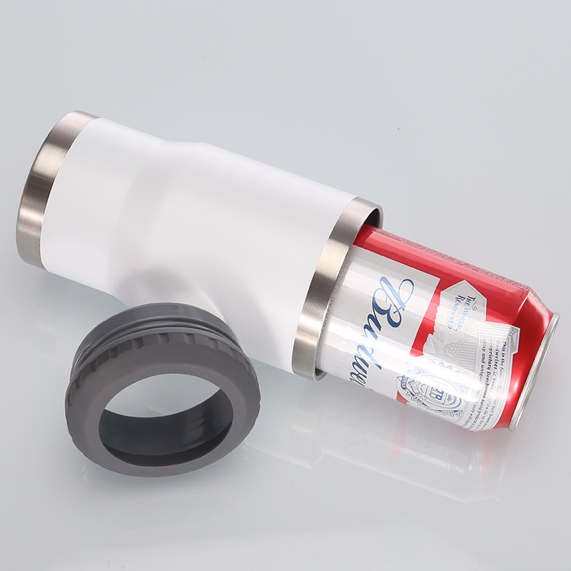 Hot Selling Powder Coated 14oz Stainless Steel Double Wall Insulated Vacuum Can Cooler Beer Bottle Holder Travel Mug with 2 Lids