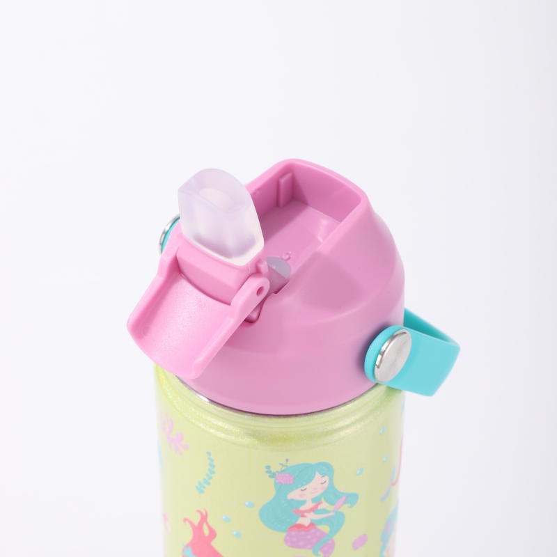 12 16 ounces cartoon children's bottle hot drinking water bottle double-wall vacuum insulated stainless steel children's water bottle with straw lid