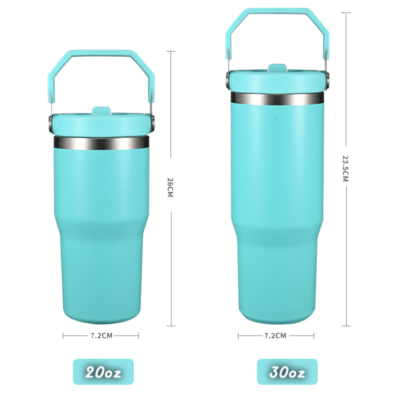 Wholesale 20oz 30oz Stainless Steel Travel Sports Mug Double Walled Vacuum Insulated Tumbler with Flip Straw and Top Handle
