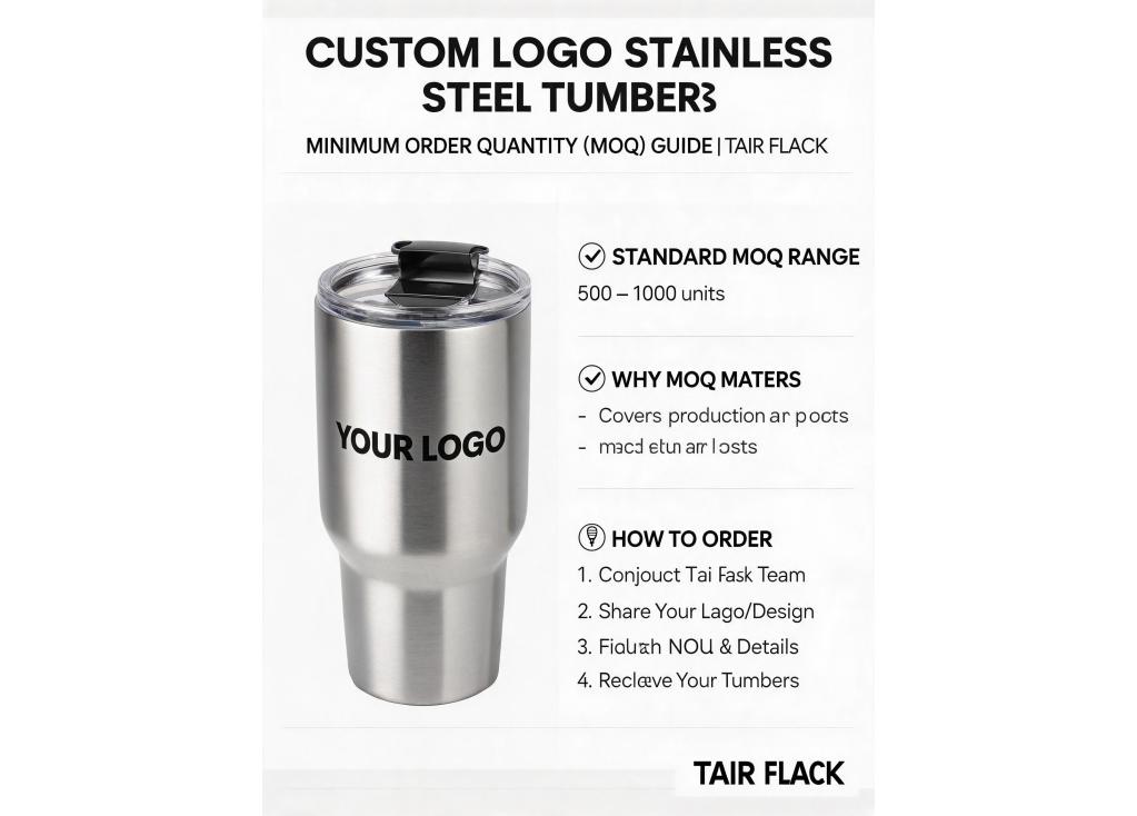 What are the minimum order quantities for custom logo stainless steel tumblers?