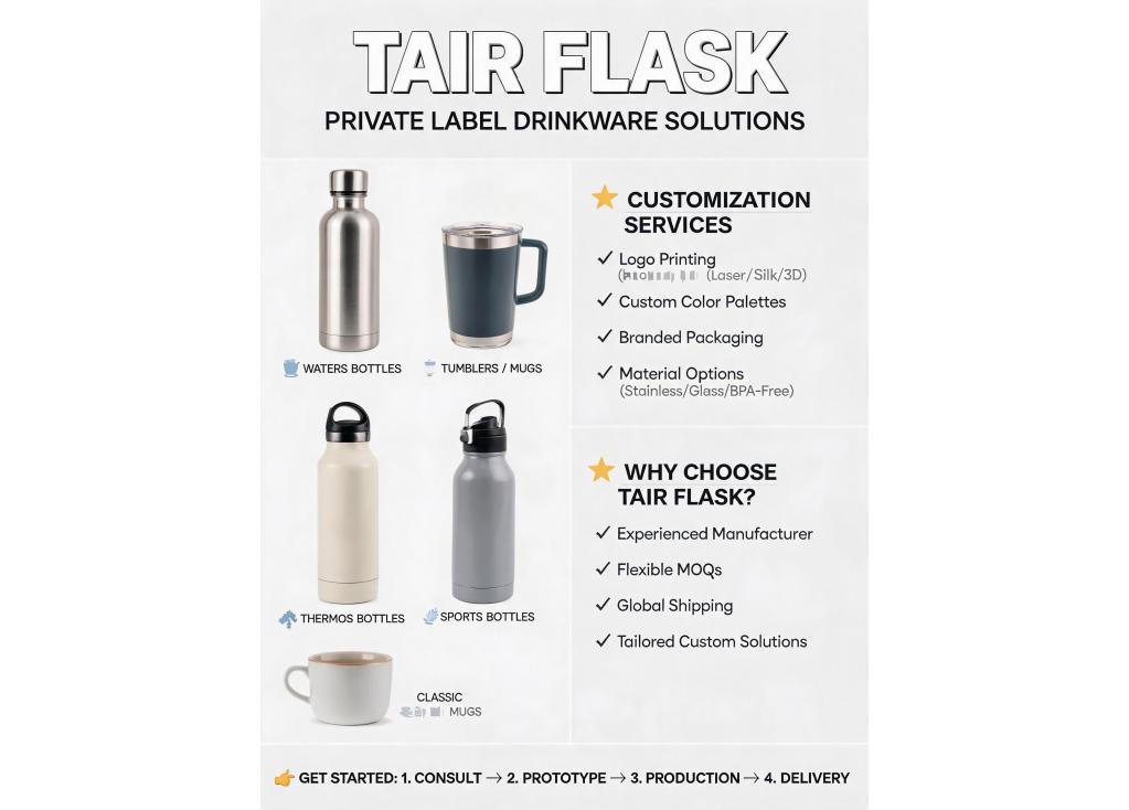 What private label options are available for building a complete drinkware brand?