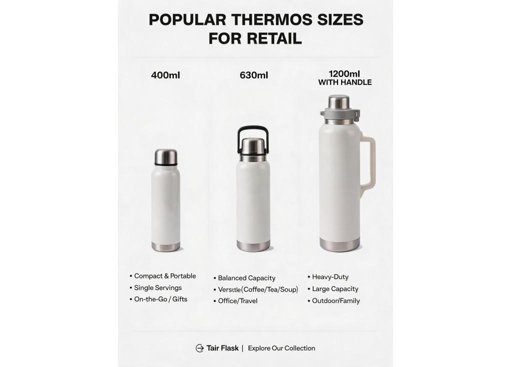 Which capacity sizes (400ml, 630ml, 1200ml with handle) are most popular for retail sales?