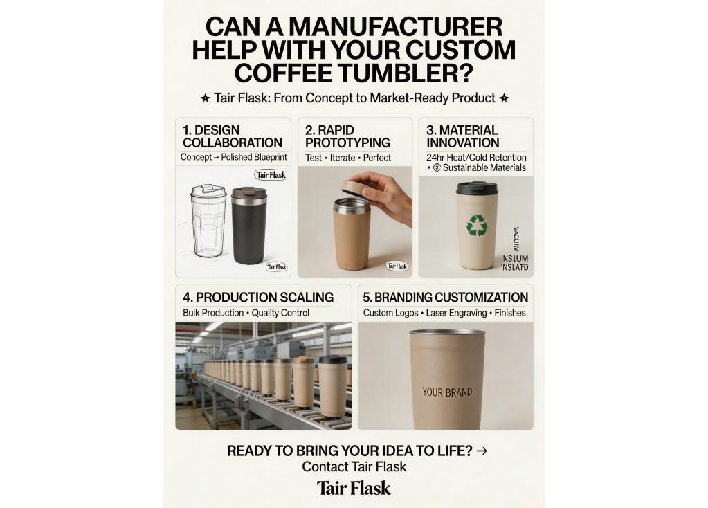 Can a manufacturer help with the design and development of a new custom coffee tumbler?