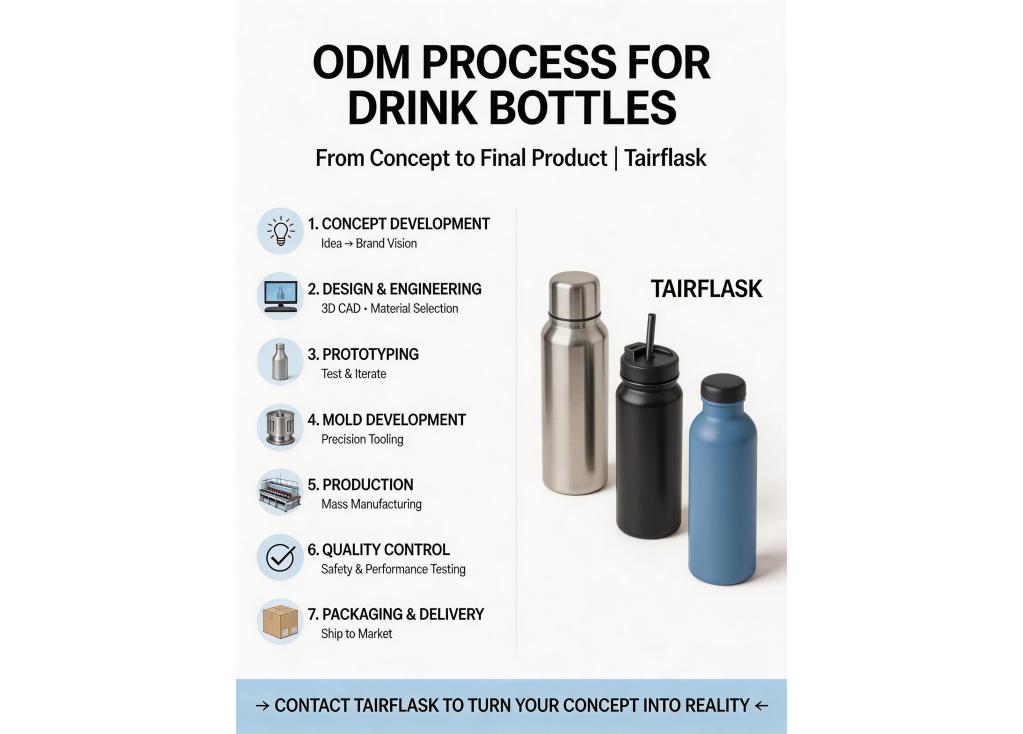 How does the ODM process work from concept to final product for drink bottles?