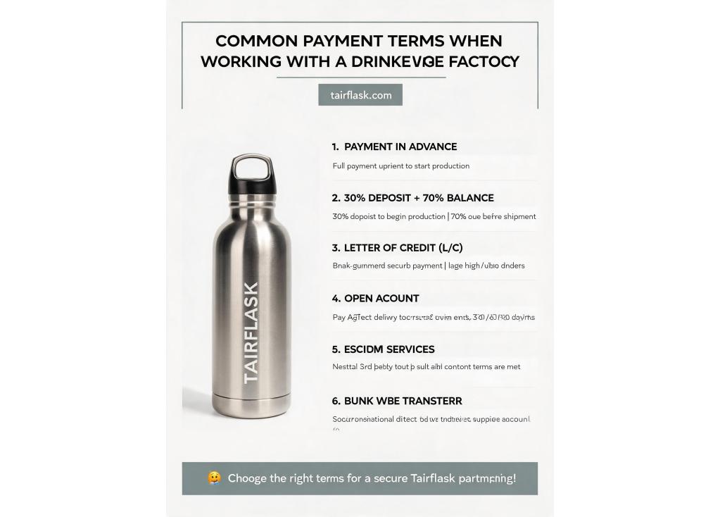 What are the common payment terms when working with a drinkware factory?